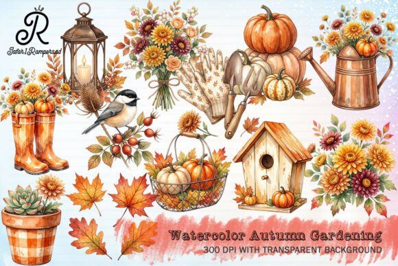 Download Watercolor Autumn Gardening Clipart - Gardening clipart Collection