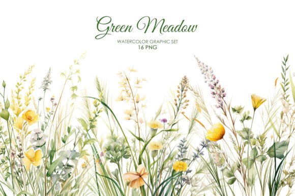 Download Watercolror Grean Meadow Floral Clipart - Meadow Collection