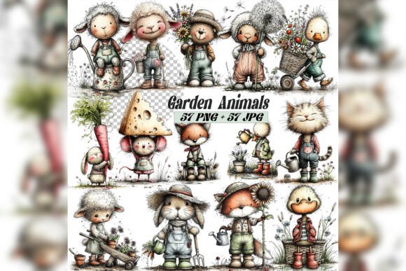 Download Whimsical Pig Gardening Clipart Set - Gardening clipart Collection