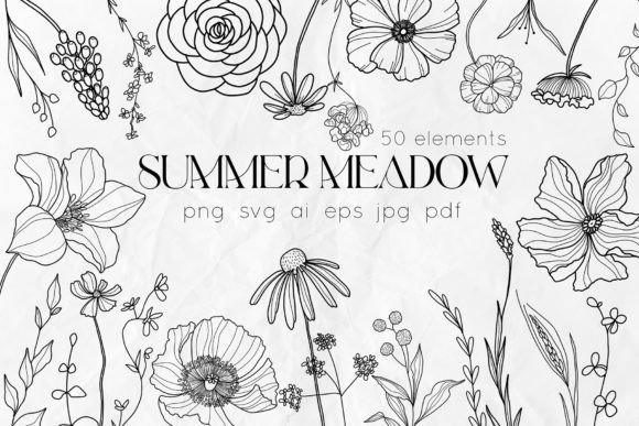Download Summer Meadow Line Art Floral Svg - Meadow Collection