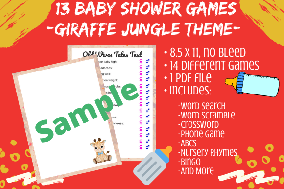 Download 13 Giraffe Jungle Baby Shower Game Pack - Premium Resources