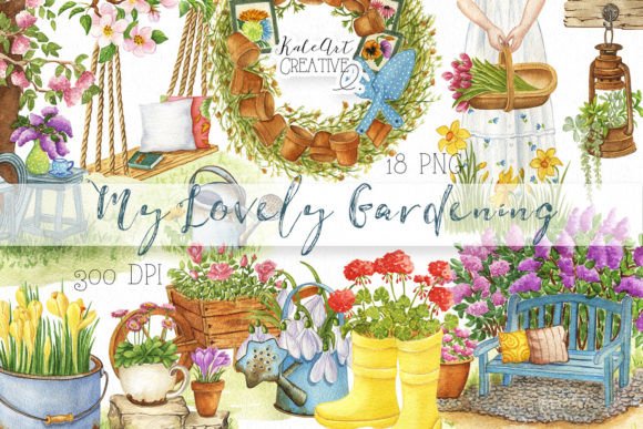 Download Watercolor Gardening Clipart. Vintage. - Gardening clipart Collection