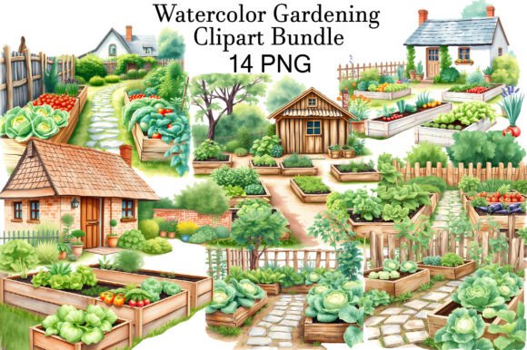 Download Watercolor Gardening Clipart Bundle - Gardening clipart Collection