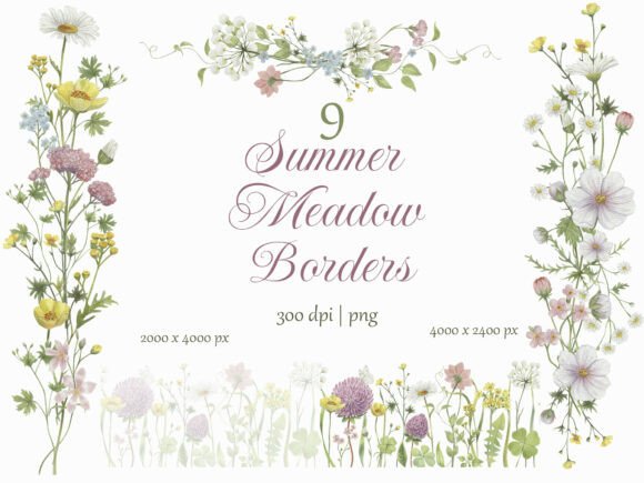 Download Summer Meadow Borders Watercolor Set - Meadow Collection