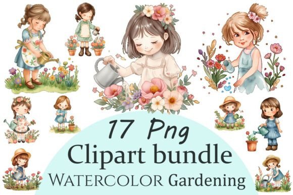 Download Watercolor Kids Gardening Clipart Bundle - Gardening clipart Collection