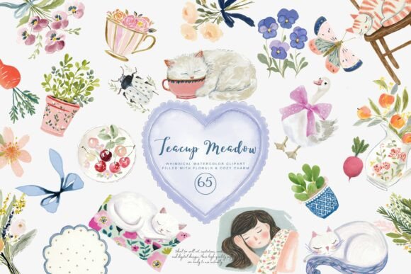 Download Whimsical Teacup Meadow Clipart Set - Meadow Collection