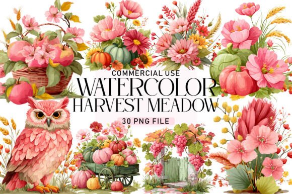 Download Harvest Meadow Watercolor Clipart Bundle - Meadow Collection